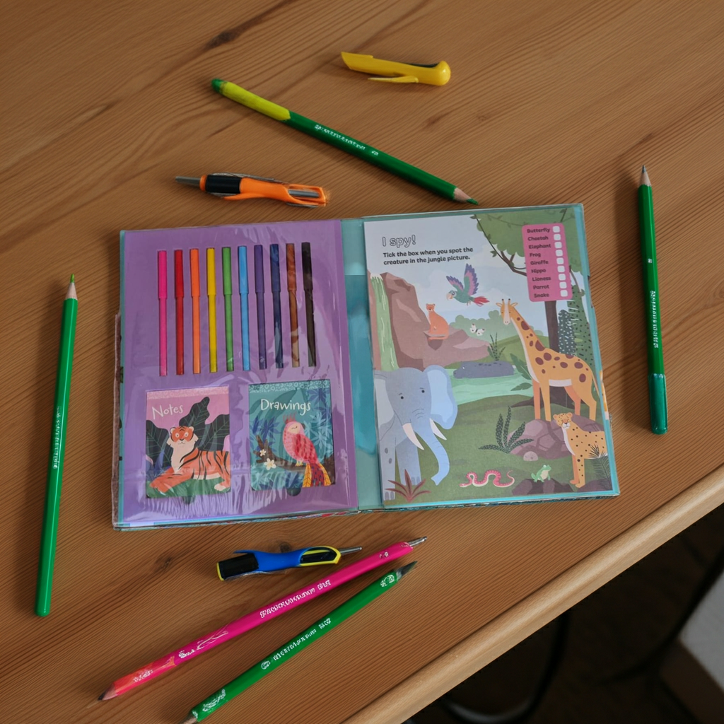 Jungle Life Activity Book Set – 32 Sheet Activity Book, 2 Notepads and 10 Tropical Colouring Pens