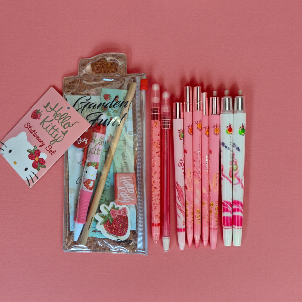 Hello Kitty Stationery Set – Ruler, Eraser, Pen, Pencil, Sharpener and Sticker Sheet