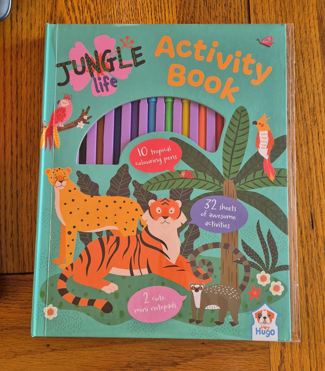 Jungle Life Activity Book Set – 32 Sheet Activity Book, 2 Notepads and 10 Tropical Colouring Pens