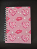 A5 Lined Notebook – Pink Hearts & Lips Design