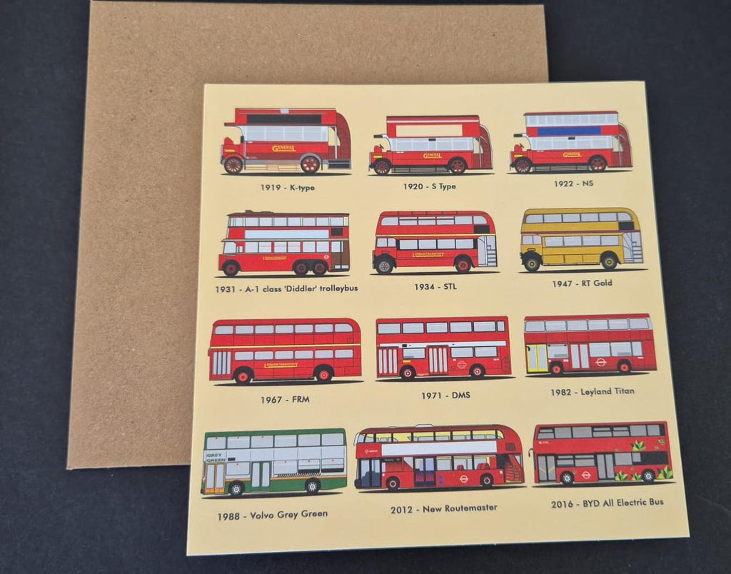 London Buses Greetings Card 150x150mm blank
