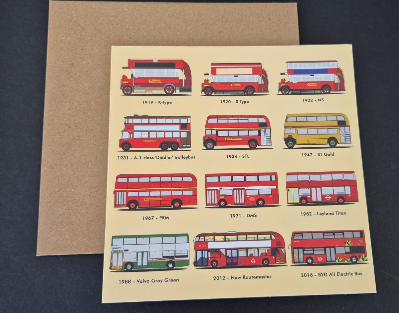 London Buses Greetings Card 150x150mm blank