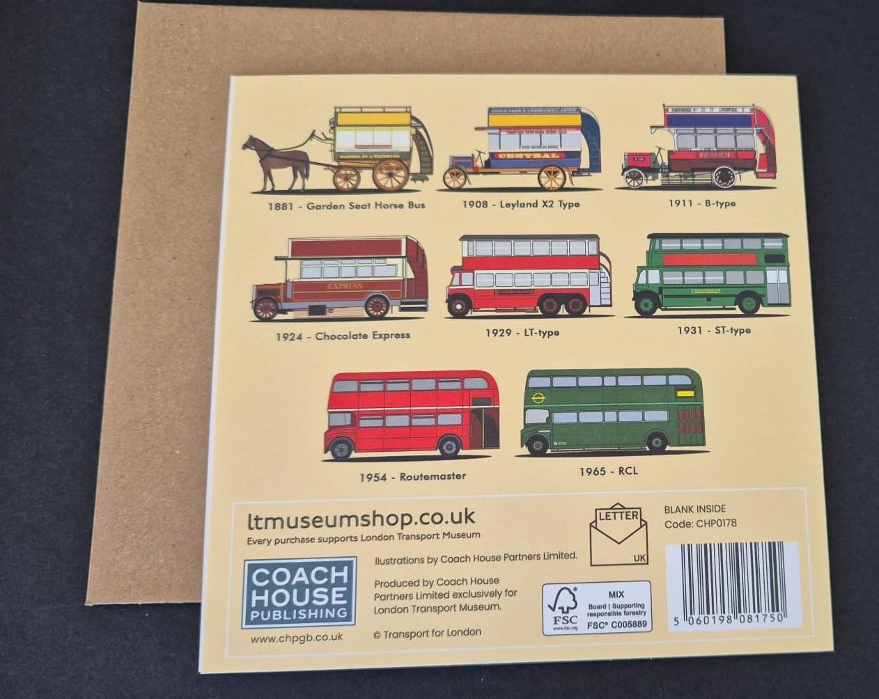 London Buses Greetings Card 150x150mm blank