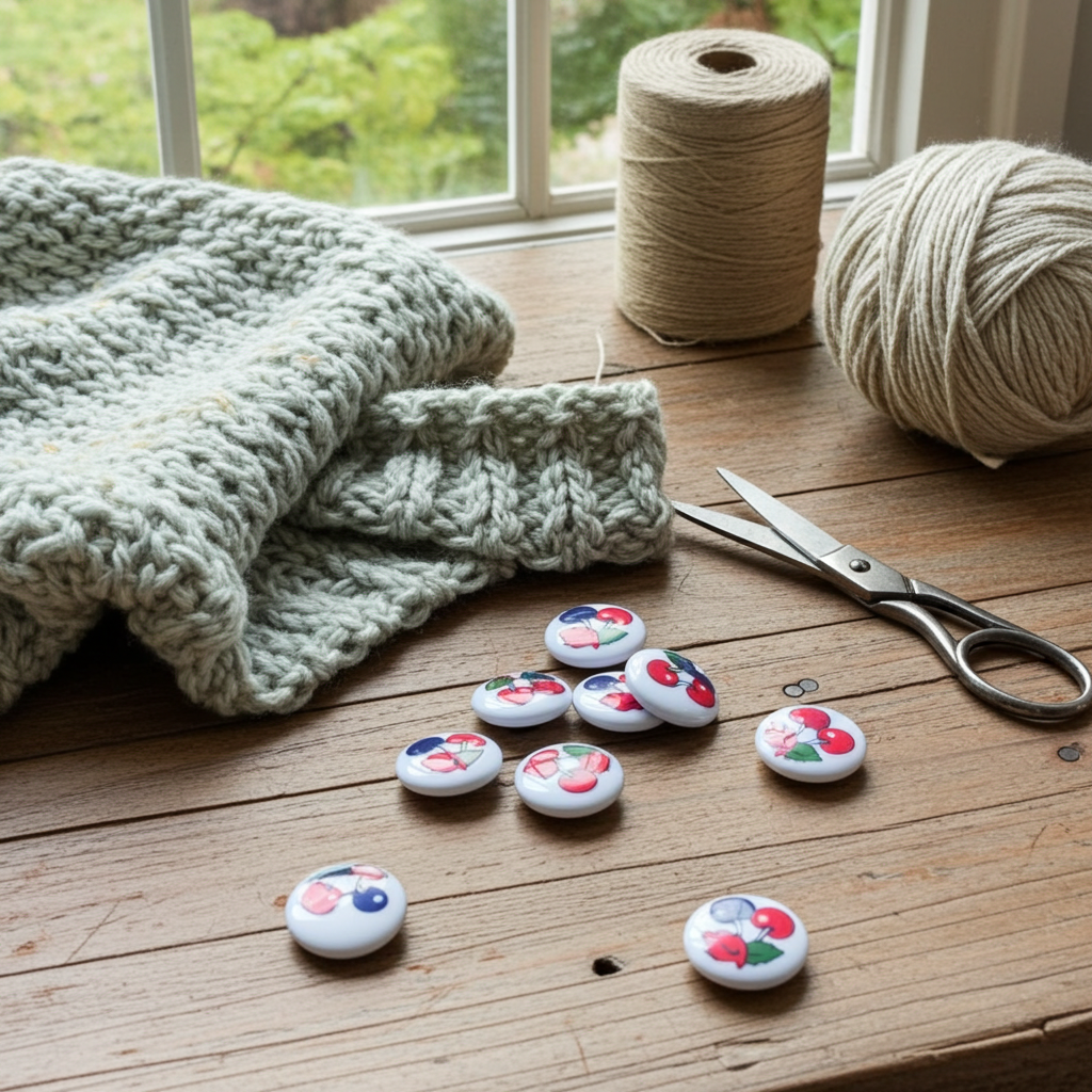Cherry Button Card – Red & Purple cherries (5 buttons per card)