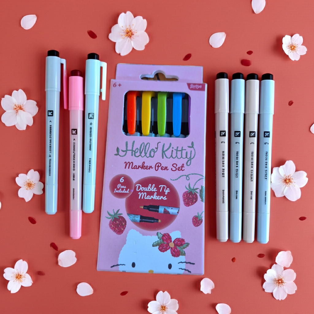 Hello Kitty Marker Pen Set – 6 Double Tip Markers